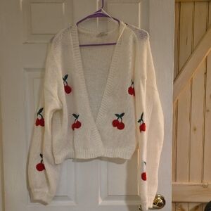 Love Tree Cream Cardigan with Cherry Embroidery